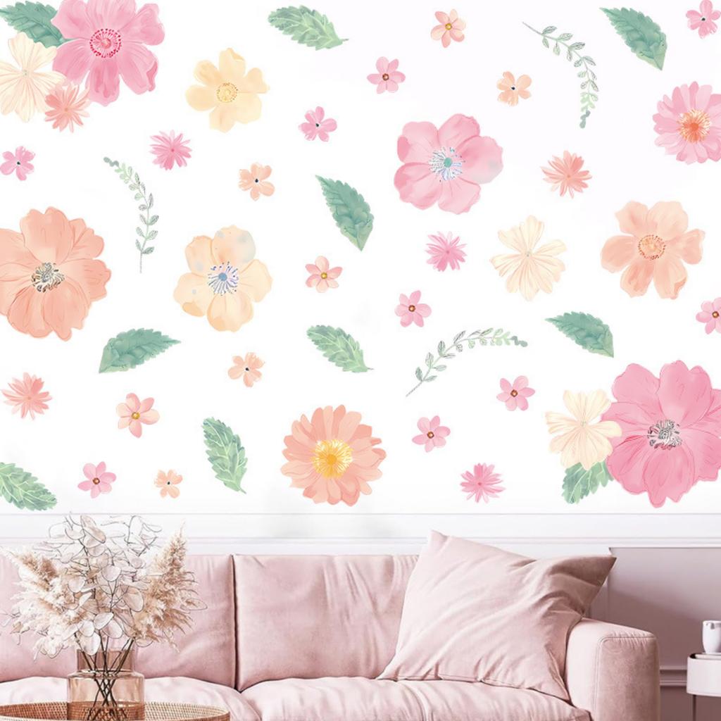 Watercolor Floral Wall Decals, Self-Adhesive Peel and Stick Wall Stickers for Girls Bedroom, Living Room, Window and Furniture Decor