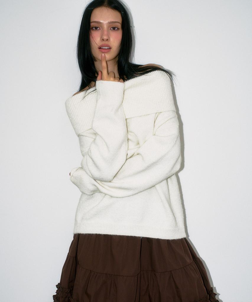 PLACE STUDIO Essential Soft Muffler Set Off-Shoulder Long Sleeve Knit_3 Colors