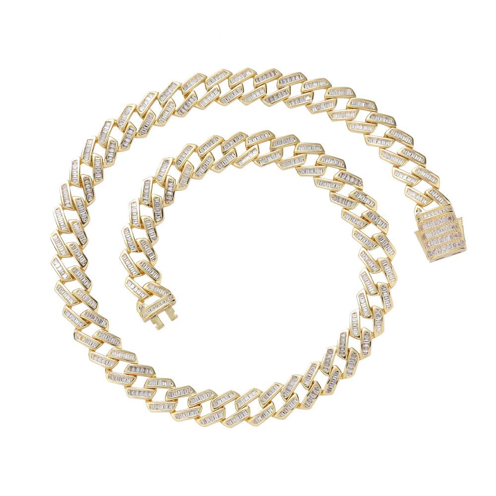 12mm One Row Zircon Diamond Cuban Chain Hip Hop Necklace Men s Full Diamond Punk Necklace cuban link chain&16inch necklace золотой