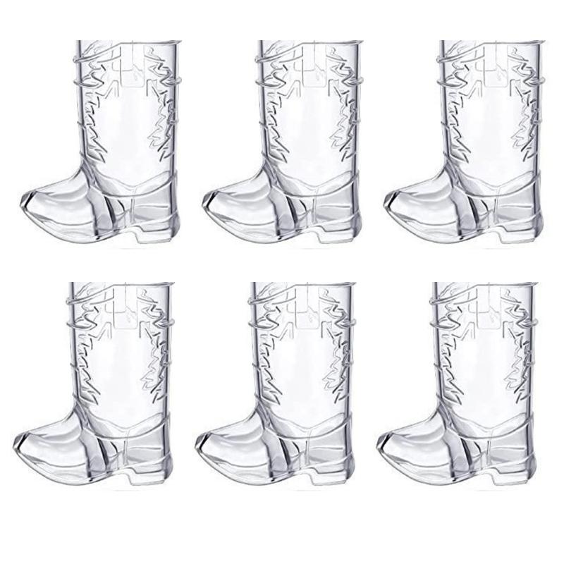 Набор из 6 пластиковых пивных стаканов, стаканов для воды, стаканов для напитков в форме ковбойского сапога, с пластиковой текстурой, подходит для украшения вечеринок чистый