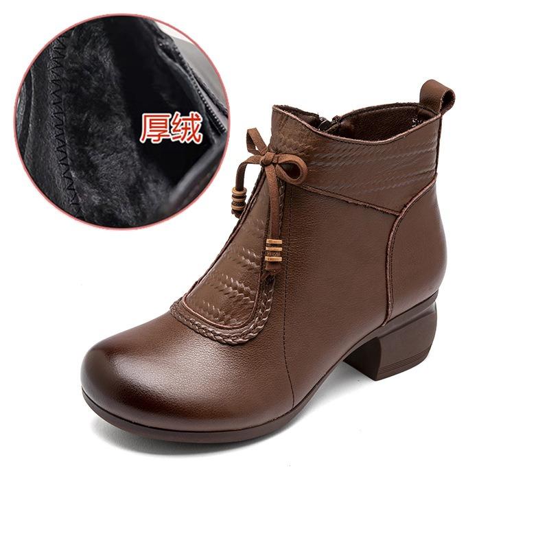 Retro Short Boots Women's Thick Heel Round Head Mother Shoes Side Zipper Versatile Non-slip Soft Sole Martin Boots Women