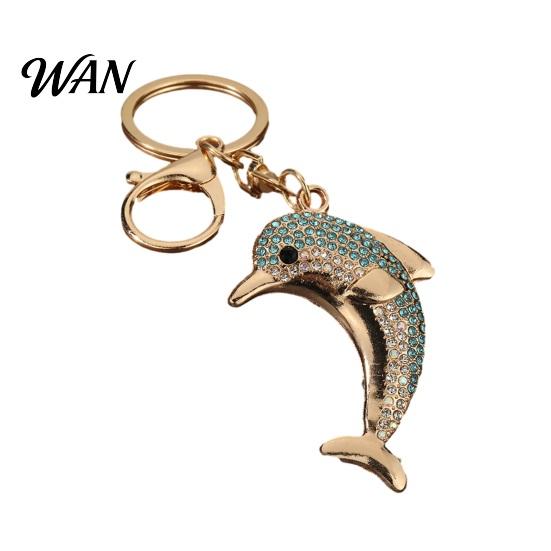 Rust-proof Keychain Pendant, Sparkling Rhinestones Dolphin Shape Keychain, Electroplated Surface Versatile Color Key Holder with Ring And Lobster