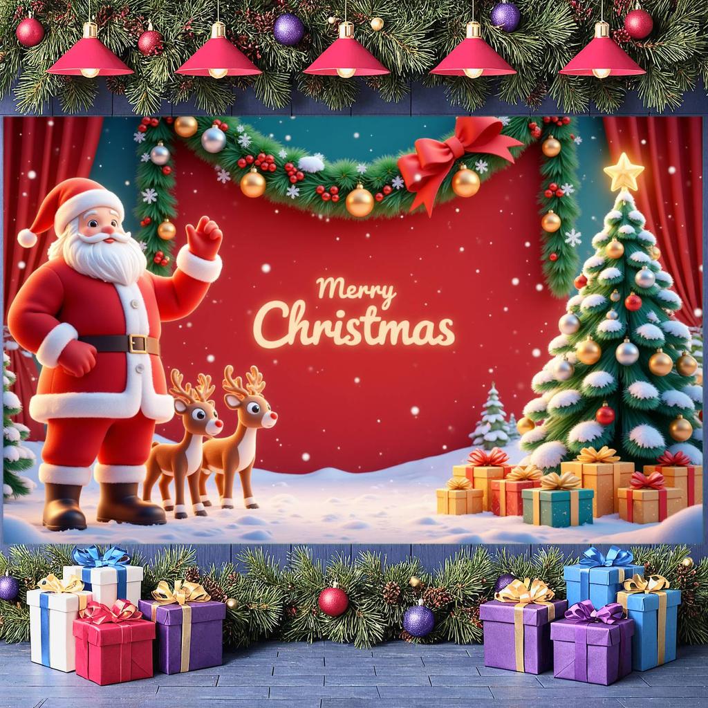 Xmas Party Banner Santa Claus Design Xmas Banner Festive Banner Reindeer Image For New Year Decor Christmas Party Family Party