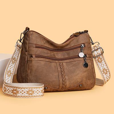 Soft Leather Bag with Large Capacity for Middle-aged and Elderly Mothers, Versatile Multi-layered Women's Crossbody Bag