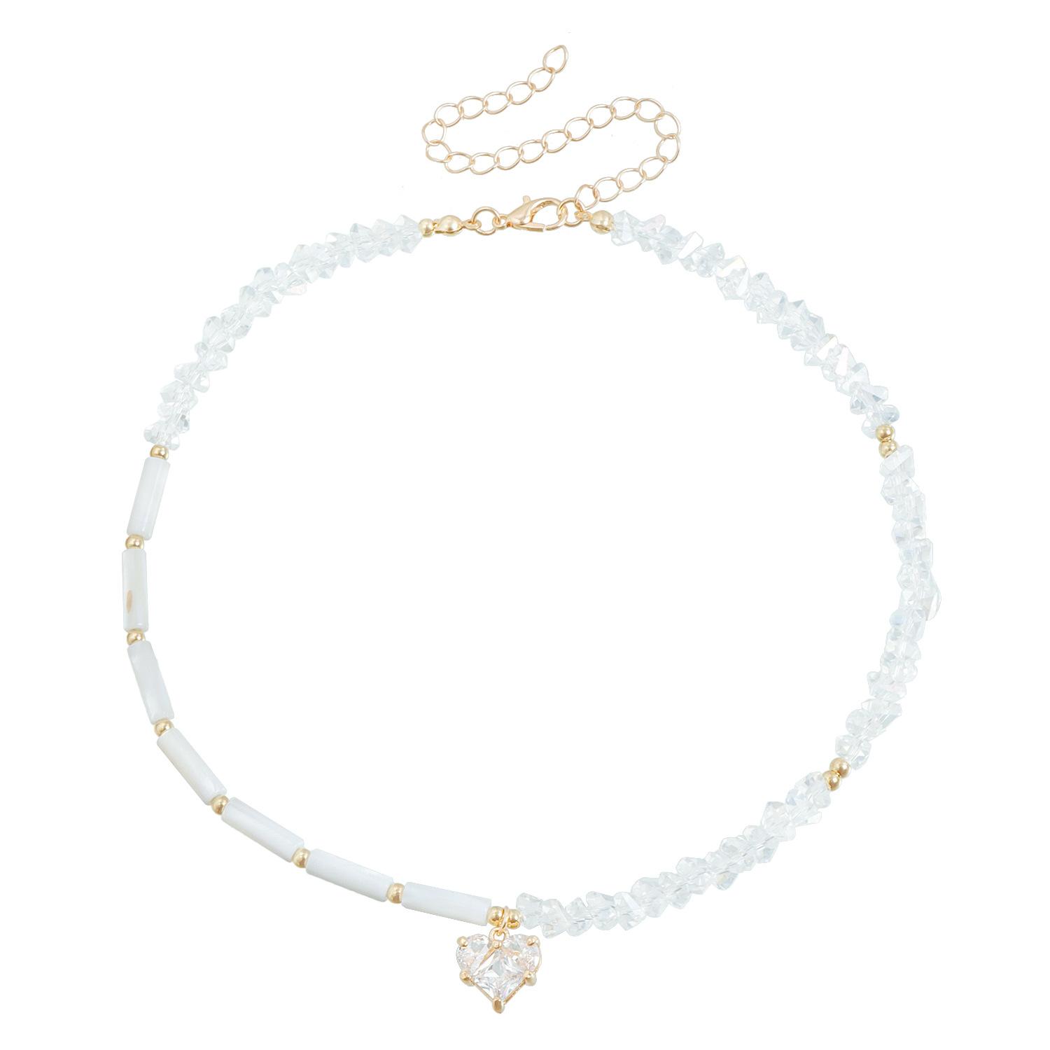 ins light luxury transparent glass crystal clavicle chain zircon love splicing necklace