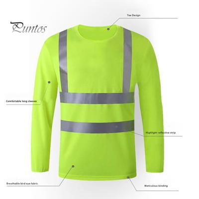 Reflektierendes Sicherheits-T-Shirt, 360-Grad-Reflexzonen, hohe Sichtbarkeit, schnelltrocknend, lange Ärmel, Oberteil für Bauarbeiter im Freien, für das Laufen in der Nachtschicht