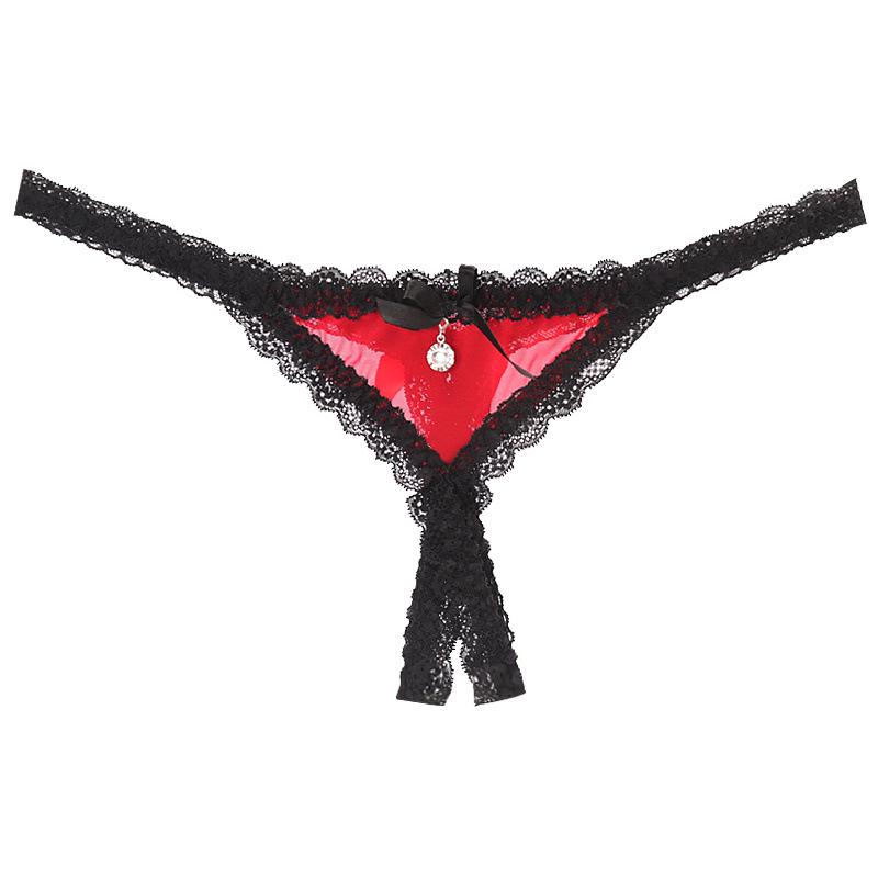 Sexy Lace Open Crotch Thong: Low Waist, Sheer Mesh with Removable Pendant Japanese Style