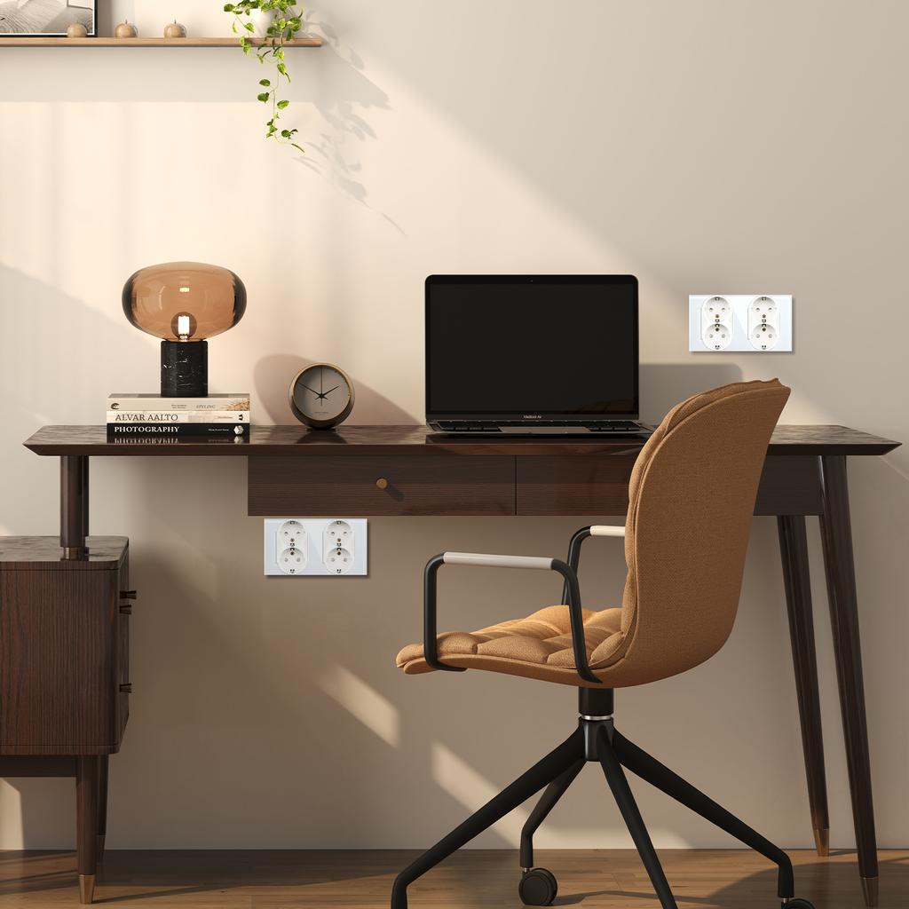 BSEED 1/2/3Gang Touch Light Switch With Power Socket 1Way Double EU Wall Sockets Dual Plug 16A Glass Panel Blue Backlight White