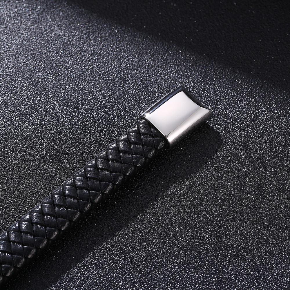 European & American Men's Woven Leather & Stainless Steel Bracelet