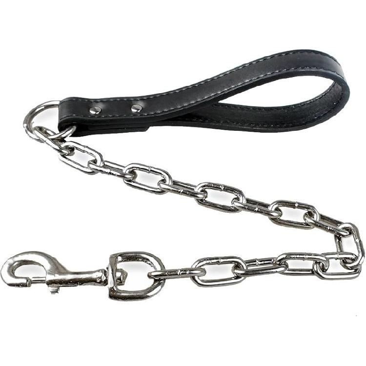 Didog 28 inch Length Heavy Duty Anti-bite Dog Giant Chain Leash with Leather Handle