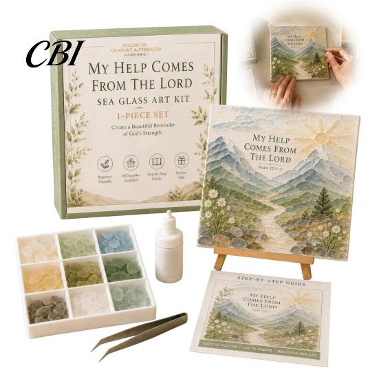 Scripture Themed Home Decor Faith-Inspired Sea Glass Art Kit, Psalms of Comfort And Strength Christian DIY Gift for Women Mosaic Inspirational