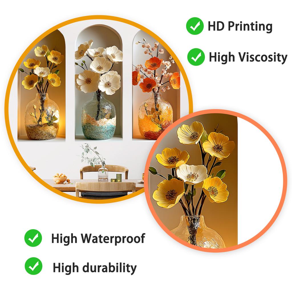 Realistic Three-Color Glass Vase Wall Sticker for Study Living Room Bedroom Dining Room Background Decor