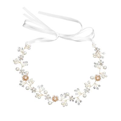 Hair Ornament with Flowers, Crystal Beads, Pearls, and Ribbons, Flower Crown, Headband, Headpiece, Hair Accessory for Weddings, Recitals, Receptions,