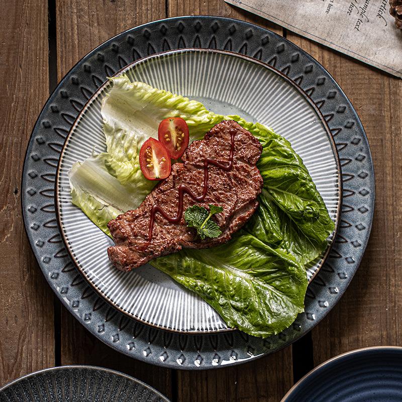 Retro Super Large Plate, High-End Sense Household Ceramic Plate, Dinner Plate, Steak Plate, Tableware Plate, Round Breakfast Plate, Western Plate.