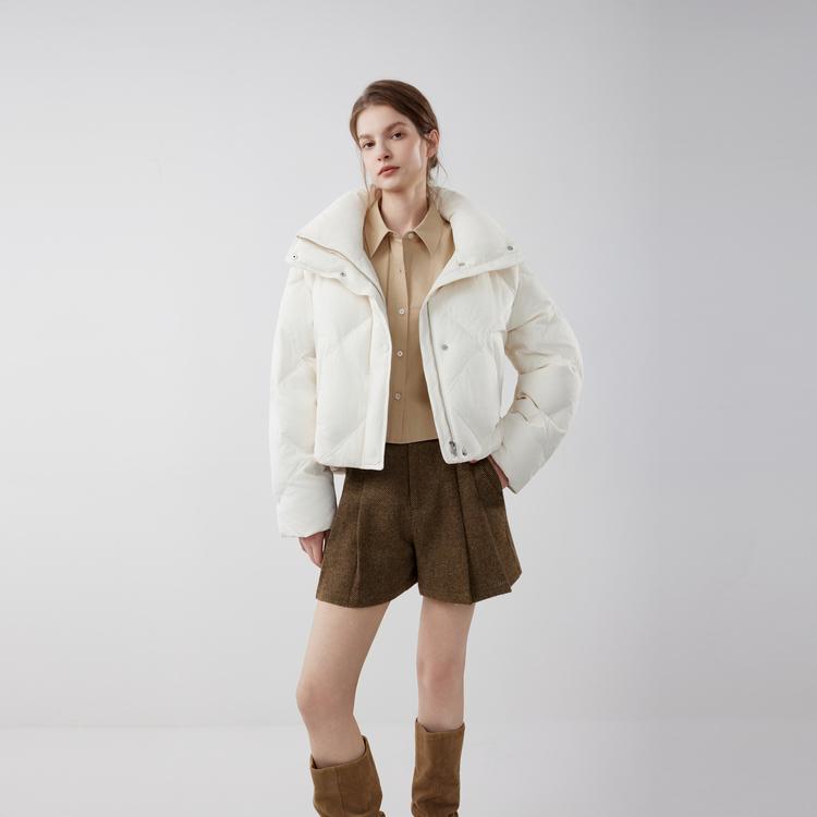ELLE French Minimalist Fashion Design Diamond Quilted Short Casual Loose Versatile Long Sleeve Puffer Jacket Women outerwear EY52199