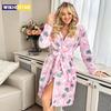 Robe de nuit en velours pour femme Automne Hiver Imprimé cœur Jolies robes avec fente Chaleureuse Douce Moelleuse Pyjama Femme Épais Ample Vêtements d'intérieur