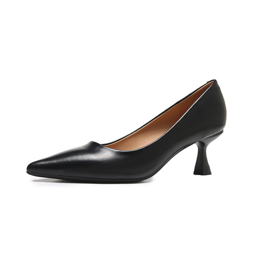 Soft Leather Concise Ladies Office Shoes  Spring Shallow Comfort 6.0cm High Heels Women Pumps Dress Pointy Toe Wedding Shoes