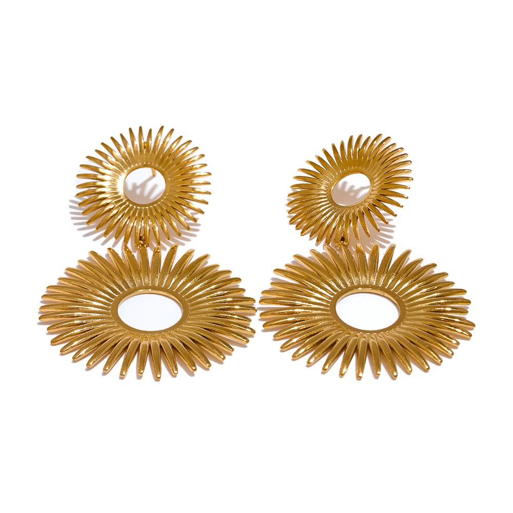 

Yhpup Statement Stainless Steel Sun Flower Drop Waterproof Earrings Rust Proof Metal Gold Color Fashion Personality Jewelry