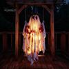 Front Porch Holiday Display Hanging Swing Ghost Halloween Decoration, Spooky Light Up Large Swinging Adjustable Cord with Blood Fabric for Yard