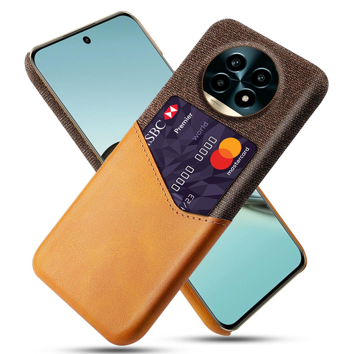 

For Realme 13 Pro 5G (Global)/13 Pro+ 5G (Global) Case Cloth Texture PU Leather Hard PC Card Slot Phone Cover Orange