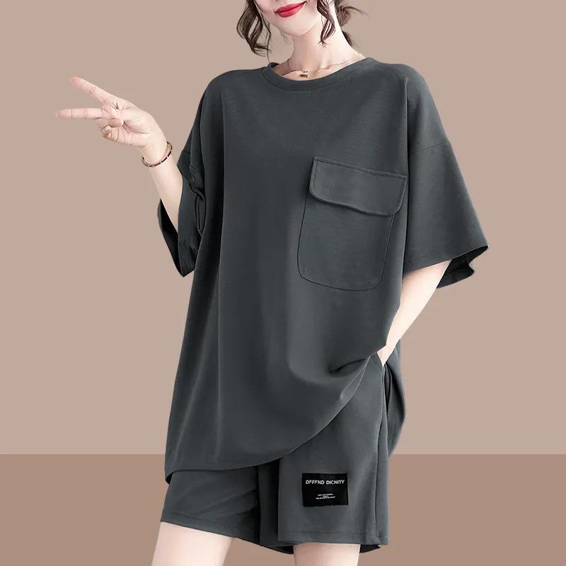 Summer Casual Suit for Women, Loose Large Size, Slim, Fashionable, Versatile Short-sleeved Shorts Two-piece Set