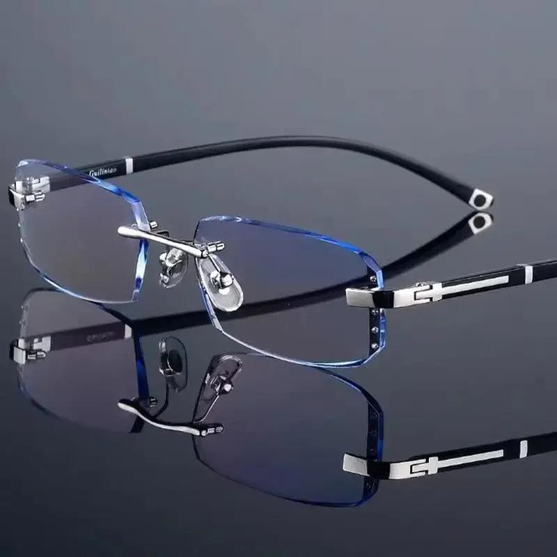 Men s Business Myopia Glasses Frameless Transparent Anti Blue Myopia Glasses Anti Fatigue Outdoor Glasses 0 anti blue light серебряный