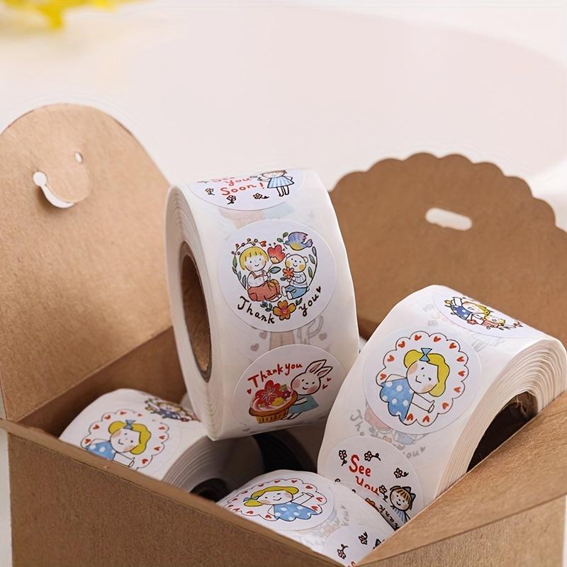 4rolls/2000pcs Thank You Round Sticker, 500pcs/roll Self-adhesive Cartoon Roll Sticker, Can Be Used for Packaging Decoration