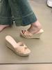 Wedge heel slippers women's new summer fashion outer wear woven hemp rope versatile high heel one-word slippers women