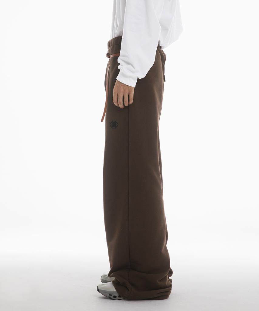 Fanshow (Setup) Pocket Hooded Zipup + Leather Belt Wide Pants- Brown
