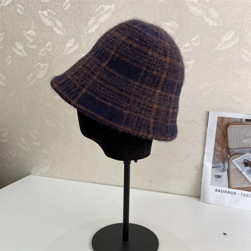 

Autumn and winter wool basin hat warm soft waxy rabbit hair wool blend bucket hat ladies striped water M（56-58cm） темно-коричневого кольору