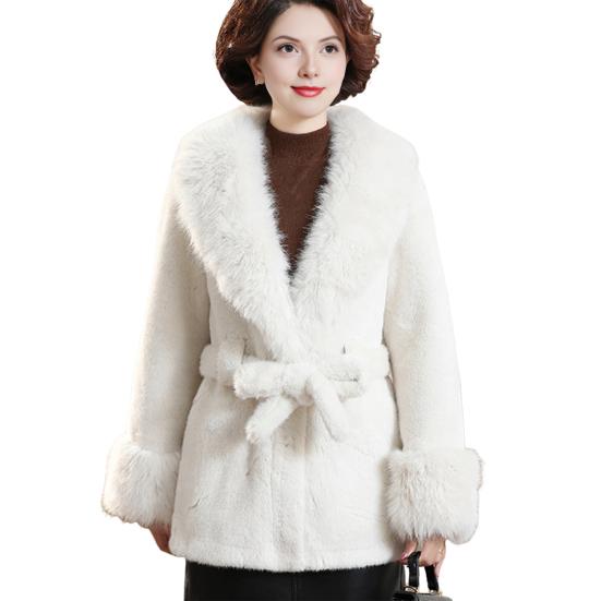 Women's Furry Coat with Faux Fur Collar And Cuff Winter Warm Belted Fuzzy Jacket Long Sleeve Open Front Fluffy Outerwear