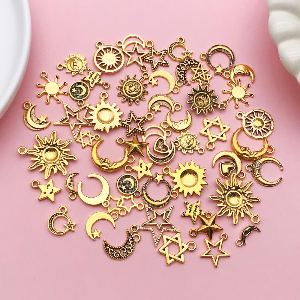 Pandantiv Charm Sol Lună Stea Aur Antich pentru Breloc sau Colier DIY