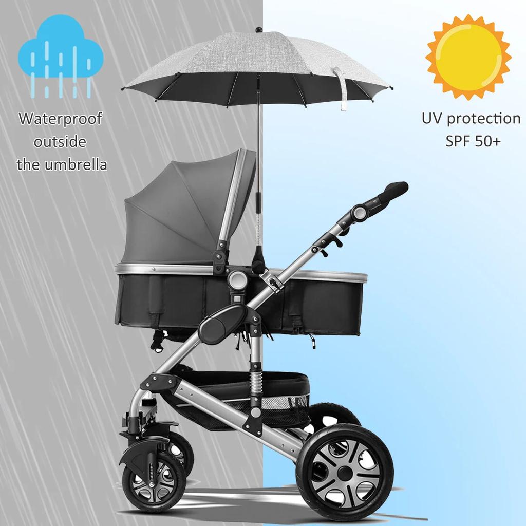 Beach Chair Umbrella UV Protection Baby Stroller Umbrella 360° Adjustable Chair Sunshade with Clamp Sun Rainproof and Windproof