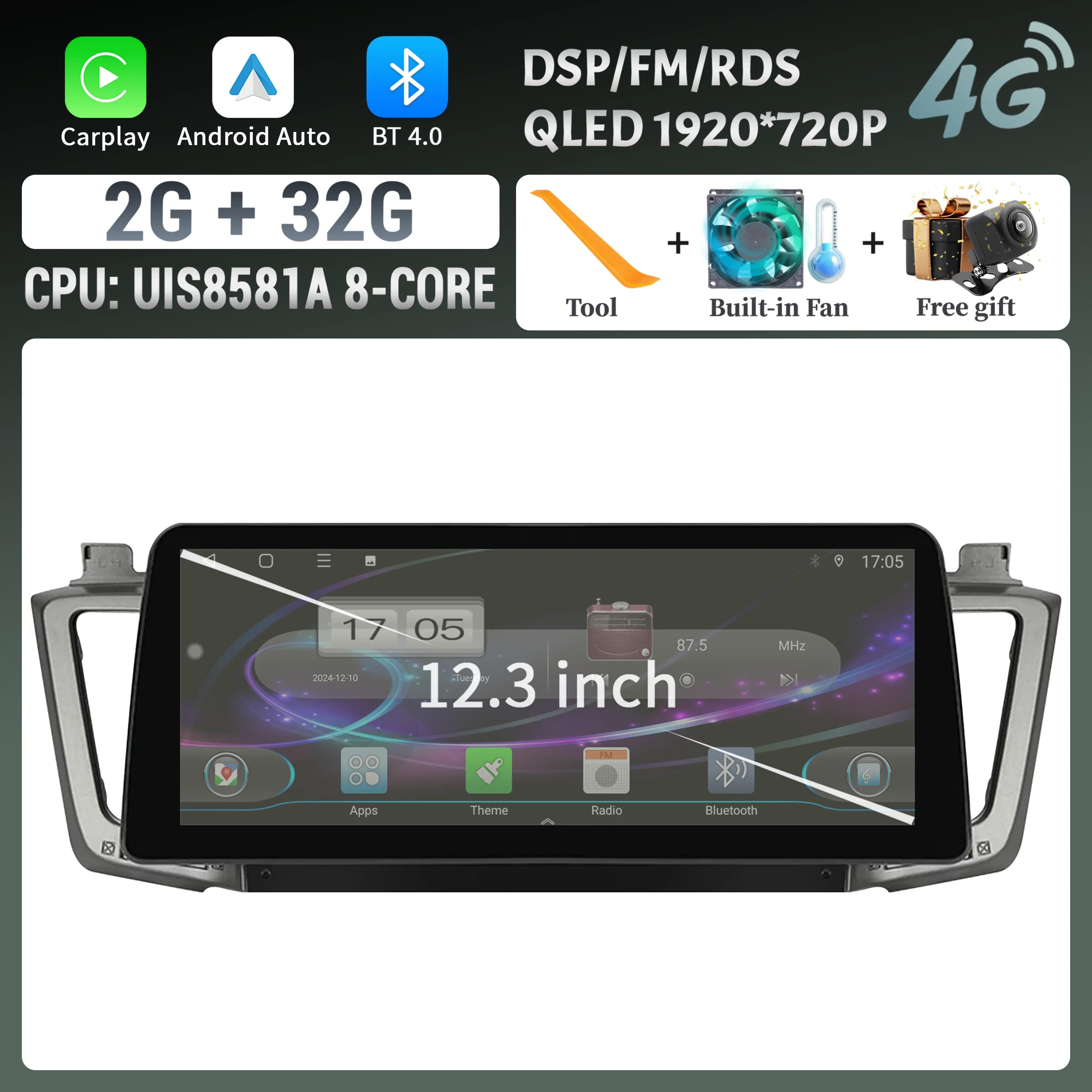 

12,3-дюймовый Android автомобильный радиоприемник мультимедиа навигация для Toyota RAV4 XA40 2012-2019 беспроводной Bluetooth Carplay сенсорный экран головного устройства CHINA