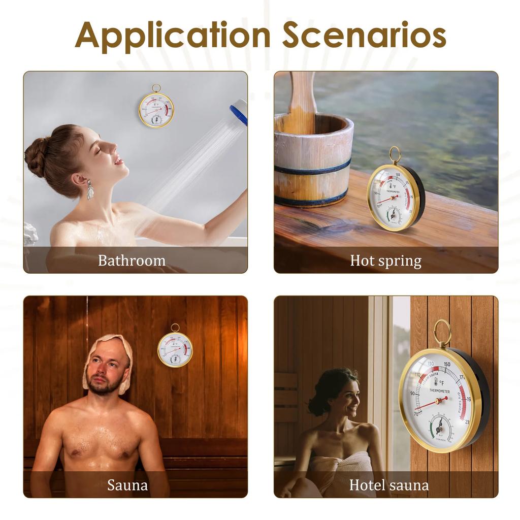 Sauna Thermometer Fahrenheit Stainless Steel 2 In 1 Hygrometer Thermometer Accurate Waterproof Round Steam Room Thermometer