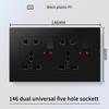 13A British Standard Socket with USB & Type-C Fast Charging, Light Switch, Black Panel for Hong Kong & Macau