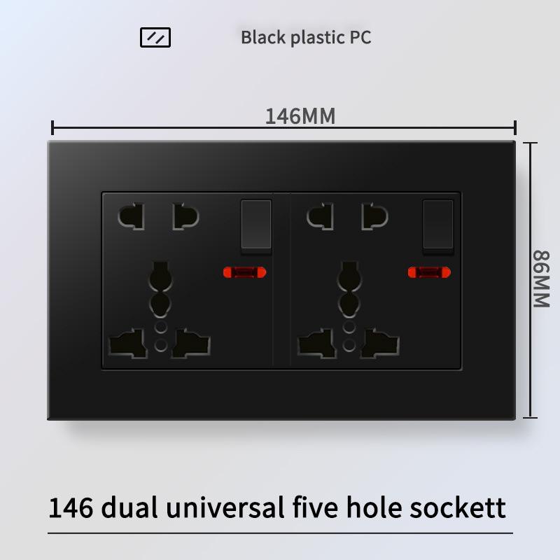 13A British Standard Socket with USB & Type-C Fast Charging, Light Switch, Black Panel for Hong Kong & Macau