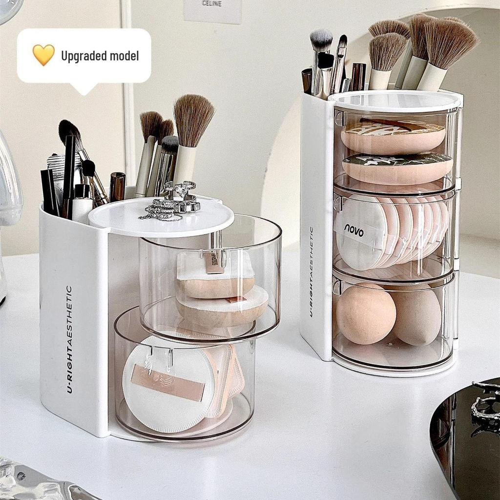 Rotating Dustproof Makeup Organizer: Storage Box for Puff, Lipstick, Brush, and Egg Cushion