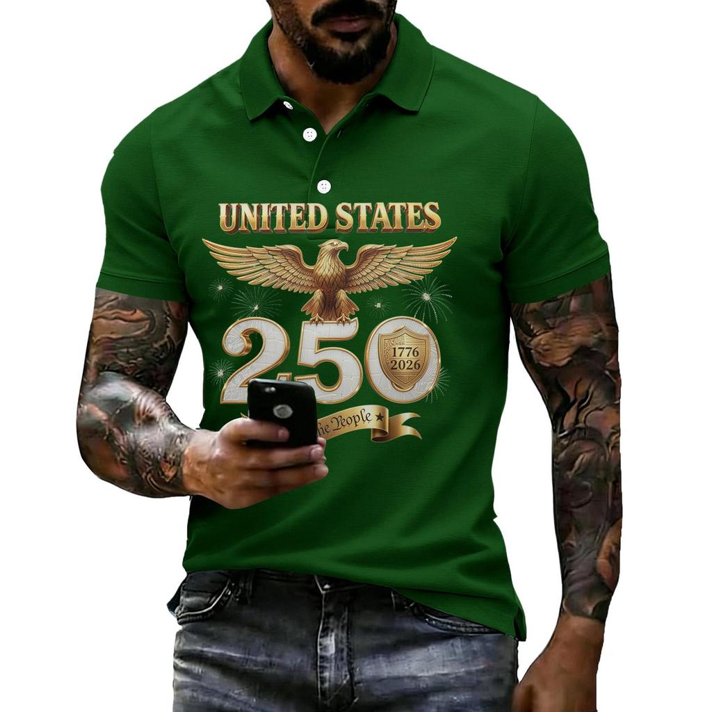 Men's Casual Short Sleeve Polo Shirt with Graphic Print Lightweight Breathable Fabric Classic Fit Comfortable Design for Everyday Wear