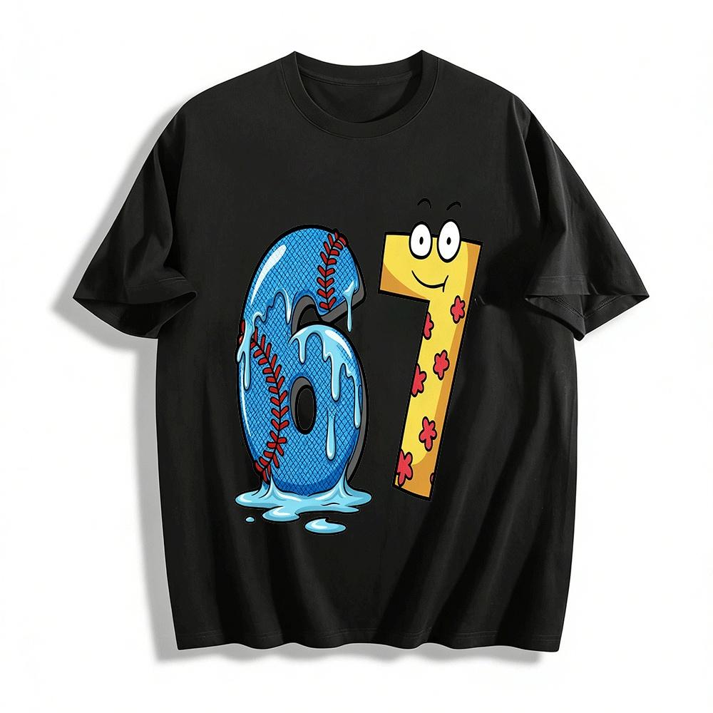 Cartoon Number 67 Print Casual Kids  Top Pure cotton T-shirt XXS
