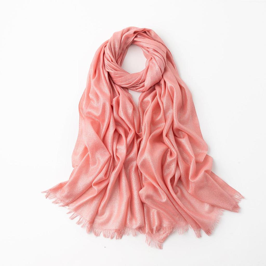 Women's Silk Scarf: Pure Color Long Headscarf with Gold and Silver Threads