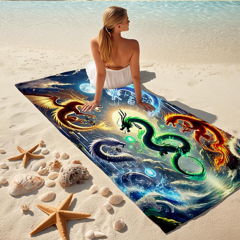 1Pc Five Dragons Moon Beach Towel Quick Dry Multiuse For Beach Pool Gym Yoga Home Travel Christmas Halloween Xmas Gift G1214