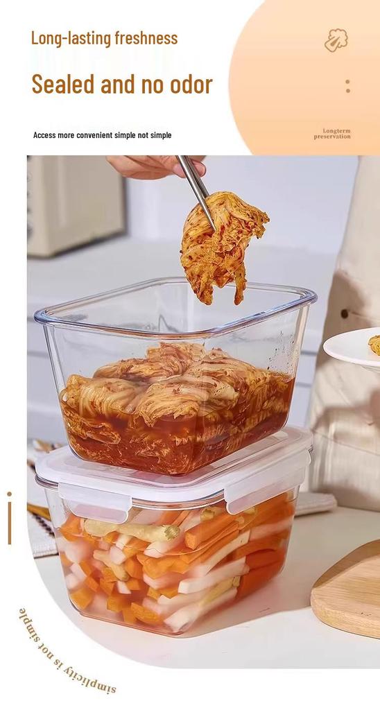 Glass Kimchi Jar with Lid - Sealed Pickled Radish Container