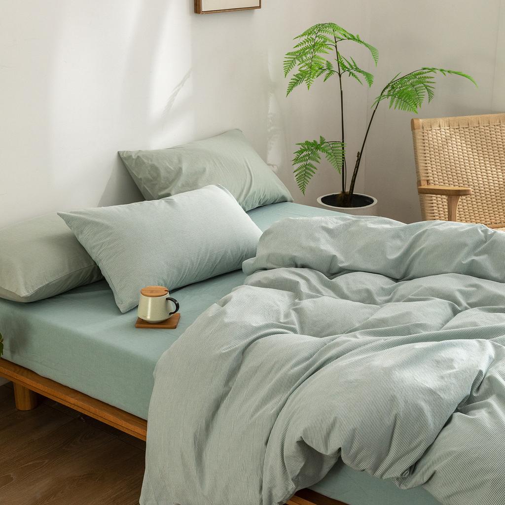 Class A Washed Cotton 4-piece Set King Duvet Cover Queen Size Option Pure Cotton Bed Sheet Pillows Zipper Closure Solid Color EU