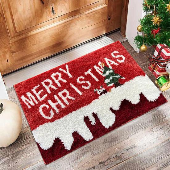 Christmas Themed Pattern Floor Mat Anti-Slip Bottom Soft Comfortable Faux Cashmere Rug Vibrant Color Door Rug
