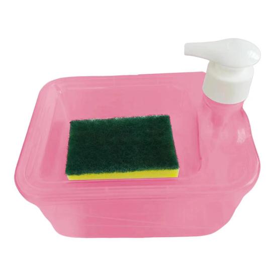 

Kitchen Soap Dispenser with Quick-Drying Sponge Holder Quick Drying Removable Refillable Drip Tray One-Hand Operation Anti-Slip Base Kitchen Sink Square красный