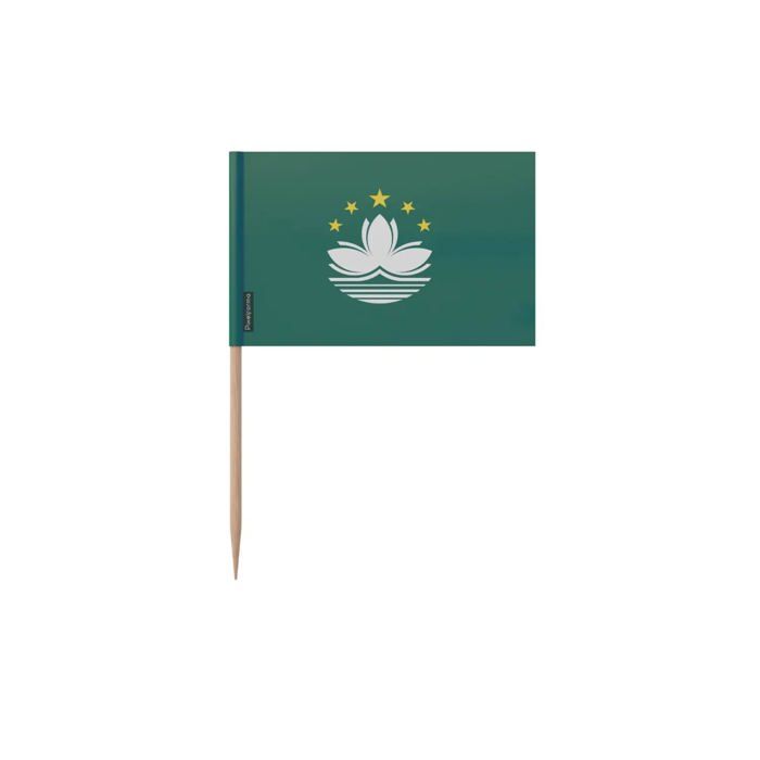 Cure-dents Drapeau Macao - 8 Cm - 100 Pièces - Plastique Adhésif - Bâton En Bambou - Multicolore
