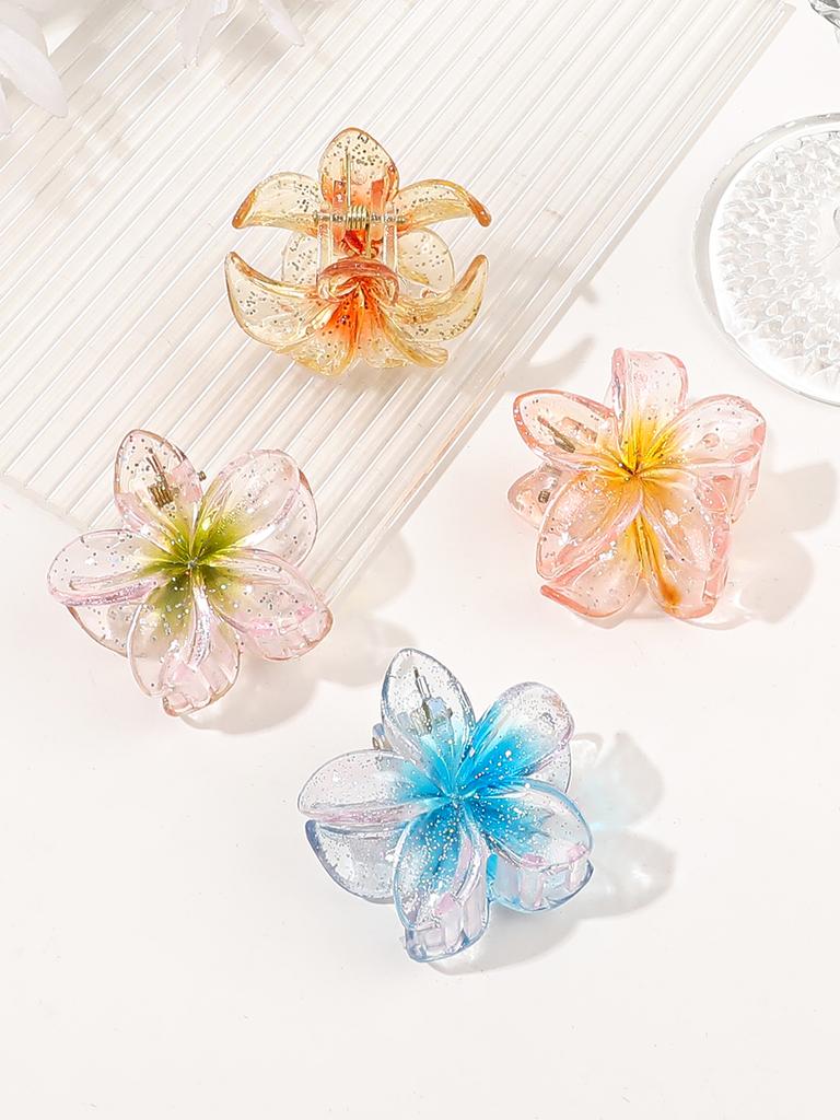 4pcs Small Jelly Color Flower Clip-Premium Feeling Sweet Style Shark Clip-Applicable to Summer Seaside Ladies Hair Clips Hair Ac