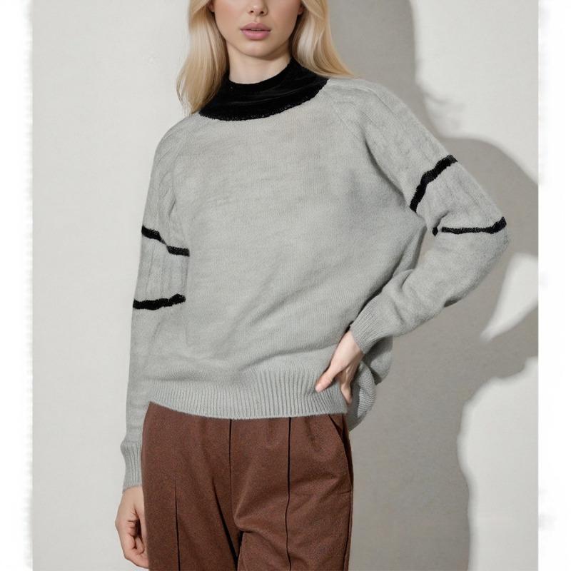 Contrast color collar design sense turtleneck sweater women's style lazy casual autumn and winter new loose inner knitted sweater