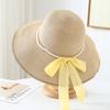 New pearl chain bow straw hat women's spring and summer big brim outdoor sunscreen hat vacation style travel sun hat